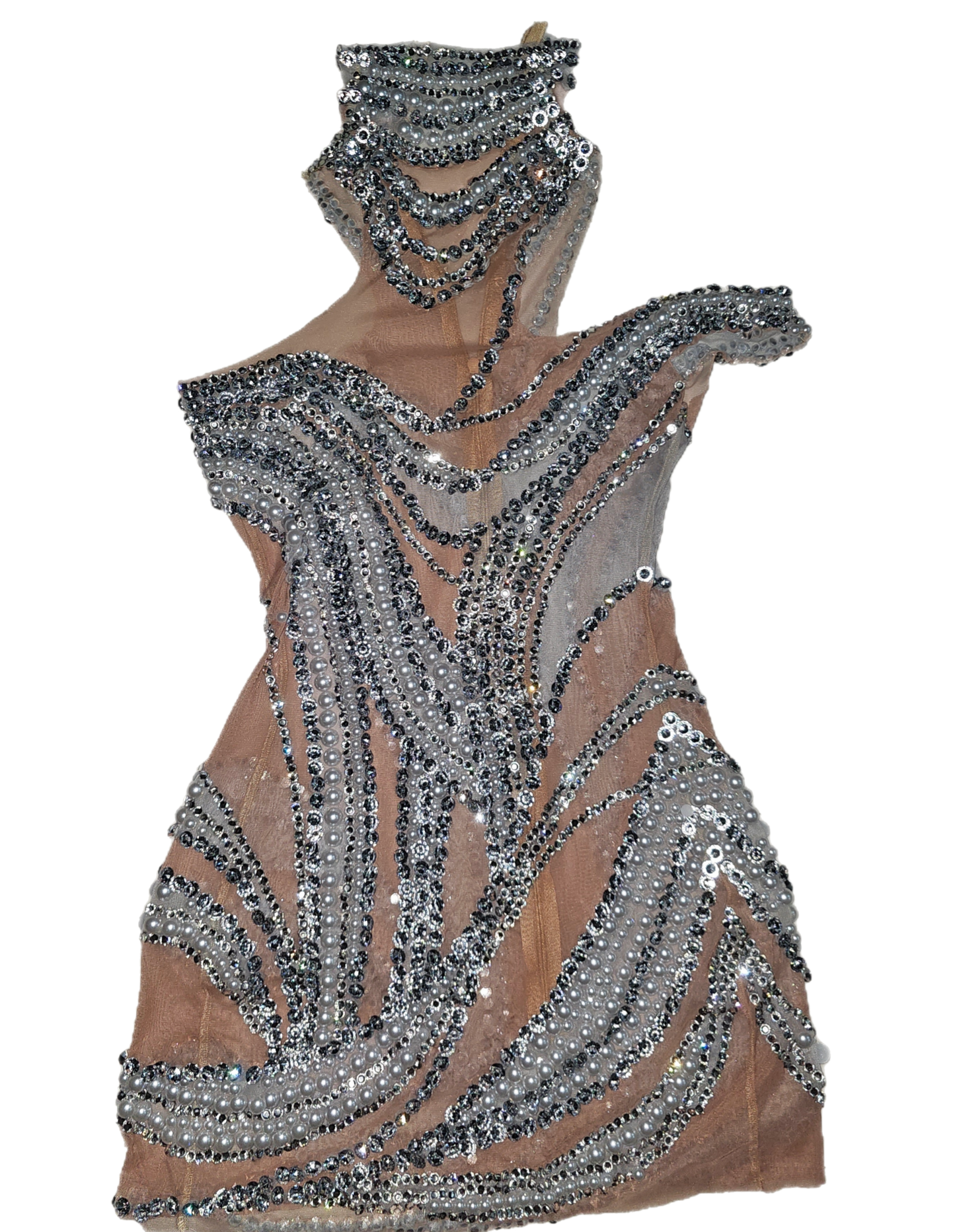 CASCADA pearl  rhinestone printed dress in stock