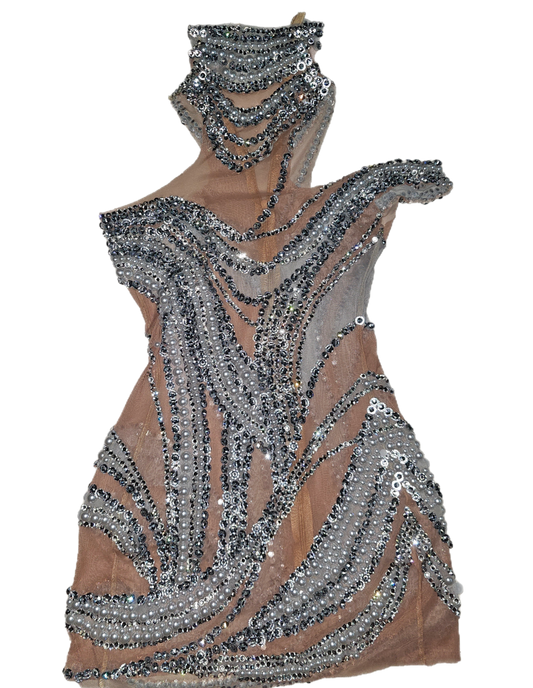 CASCADA pearl  rhinestone printed dress in stock