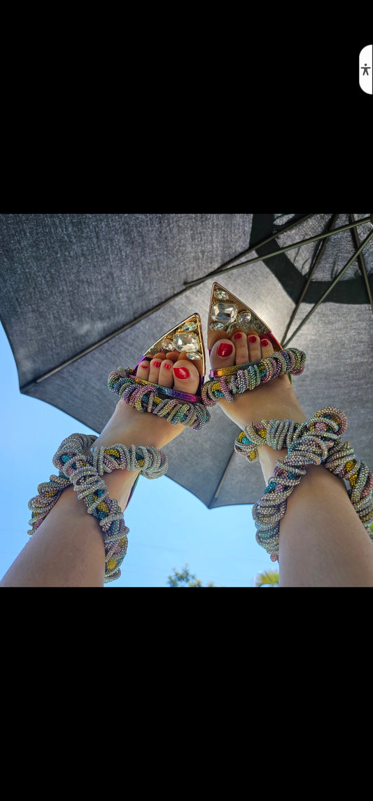 Multi Rhinestone crystalized strappy sandals