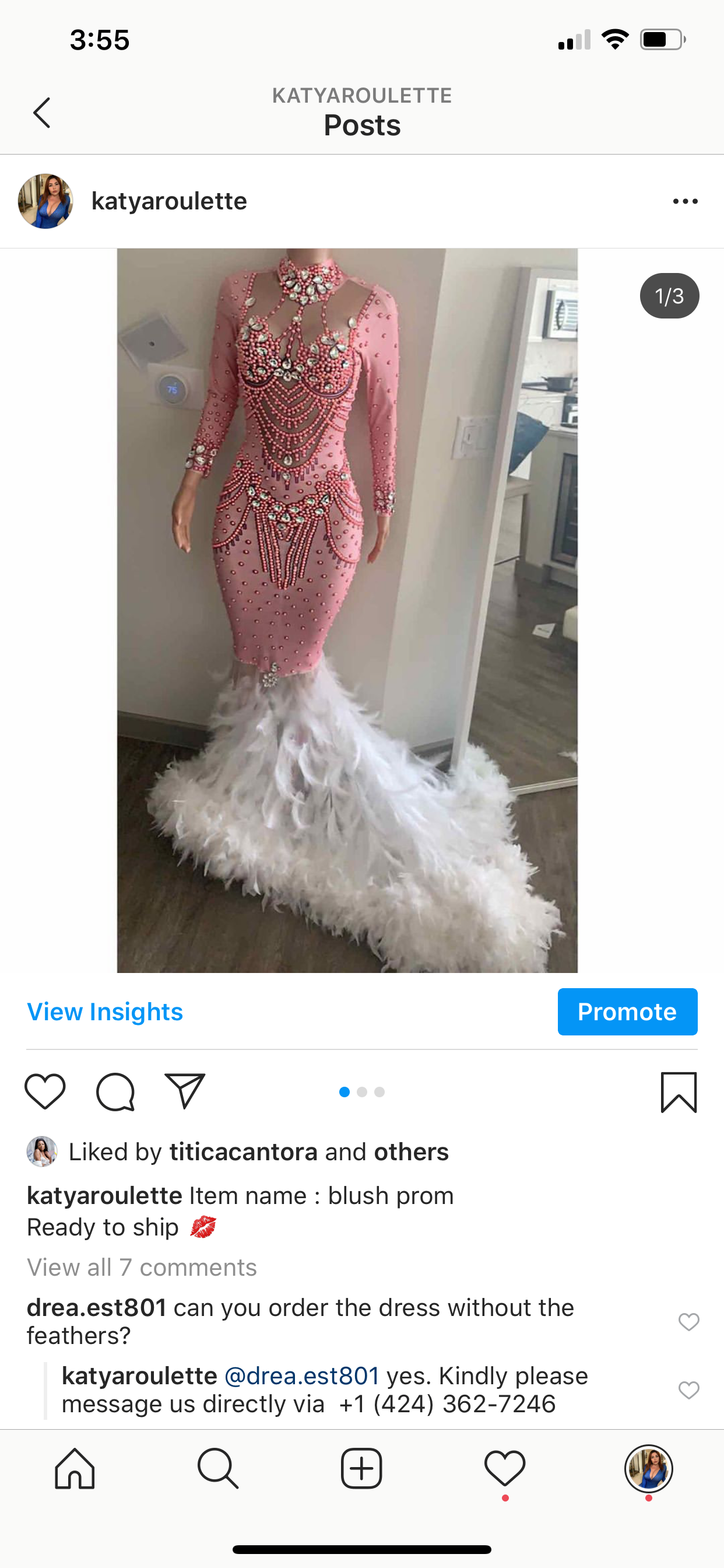 Blush pink feather dress or gown